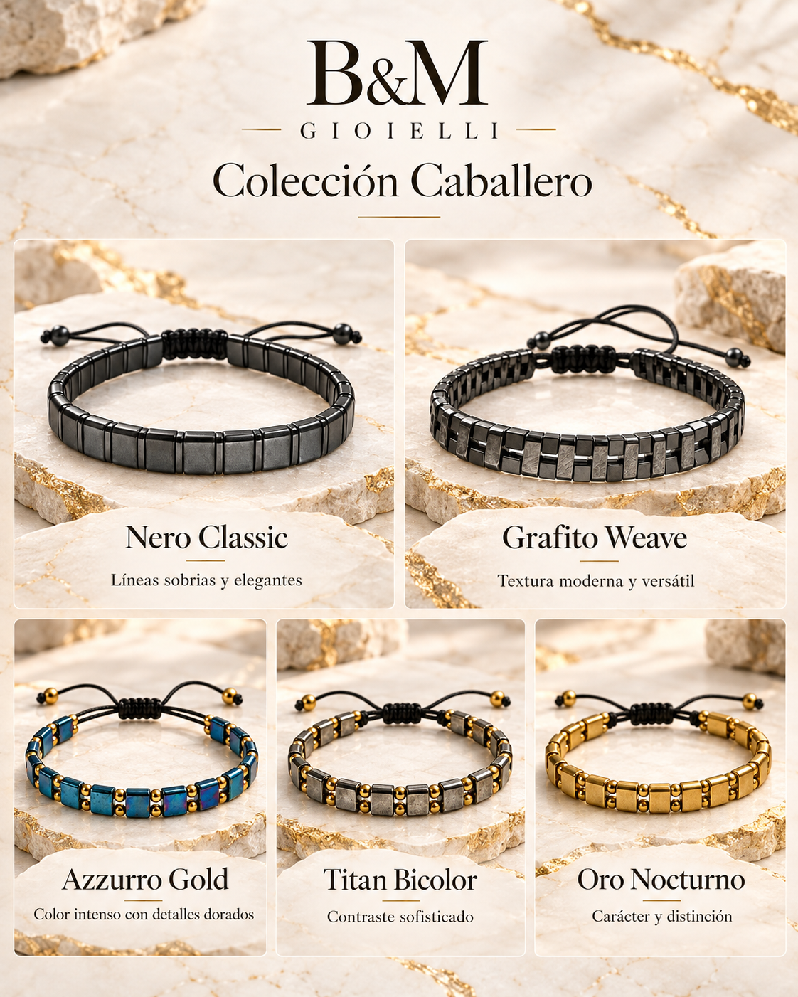 Pulsera de Hematites con cordón ajustable