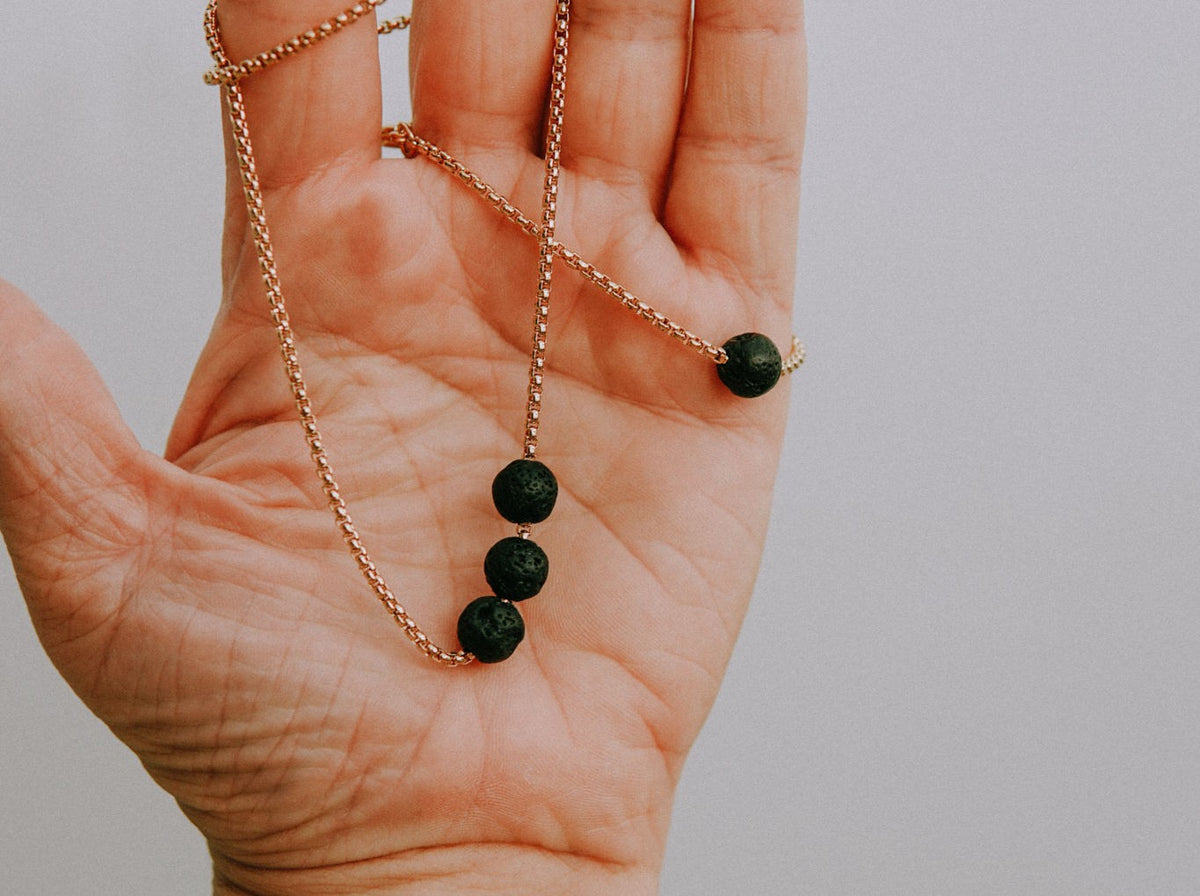 Diffuser Set, Necklace and Bracelet - Black Lava